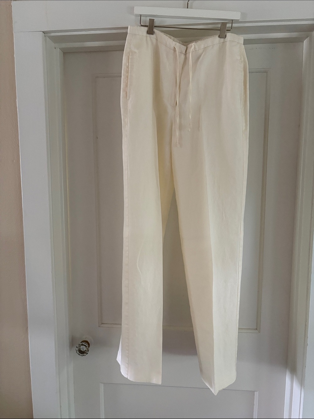 Liz Claiborne Cream Drawstring Linen-Blend Chinos